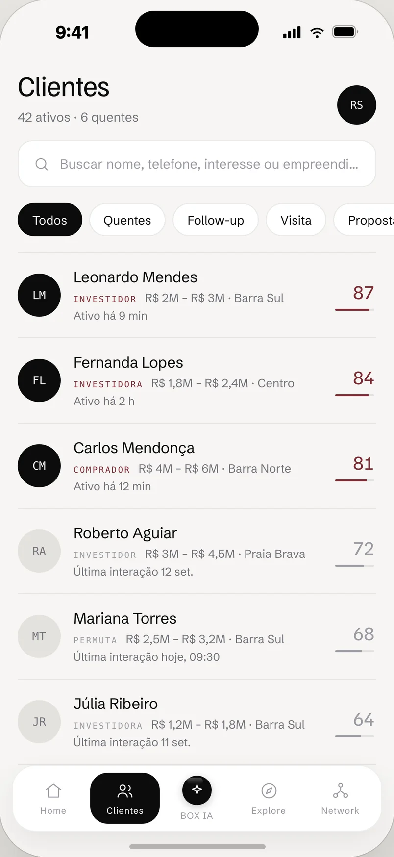 BOX OS App: Clientes